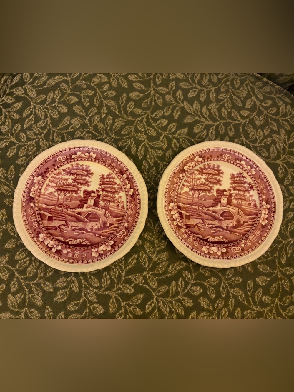 Set 2 Copeland Spode's Tower
Pink Red Transferware 6" Side
Plates England 1920